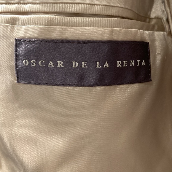 VTG Oscar De La Renta blazer 48L 100 percent silk navy Blue tan lining 2 button - Picture 2 of 6